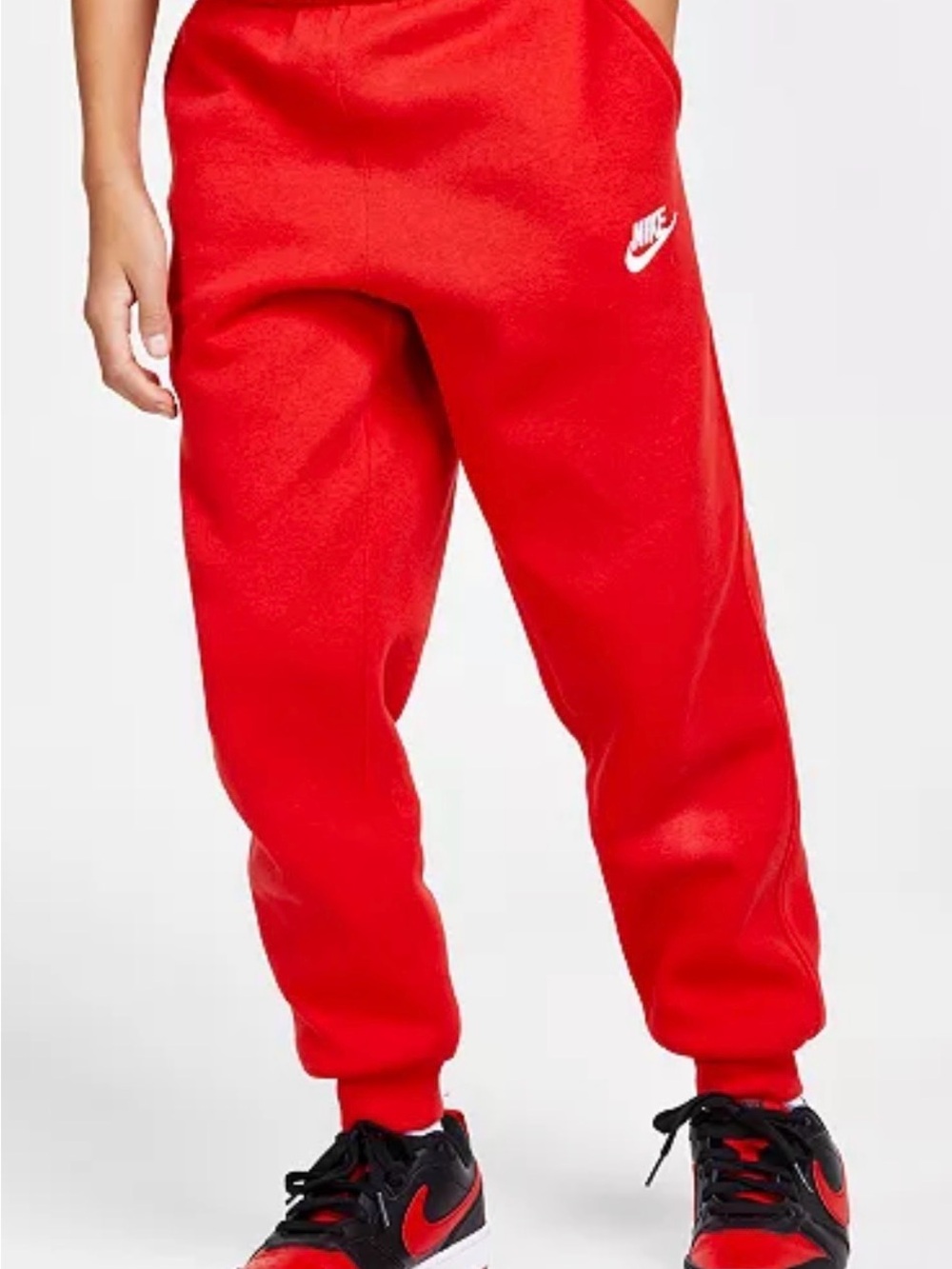 Nike Kids Red Fleece Joggers with White Logo